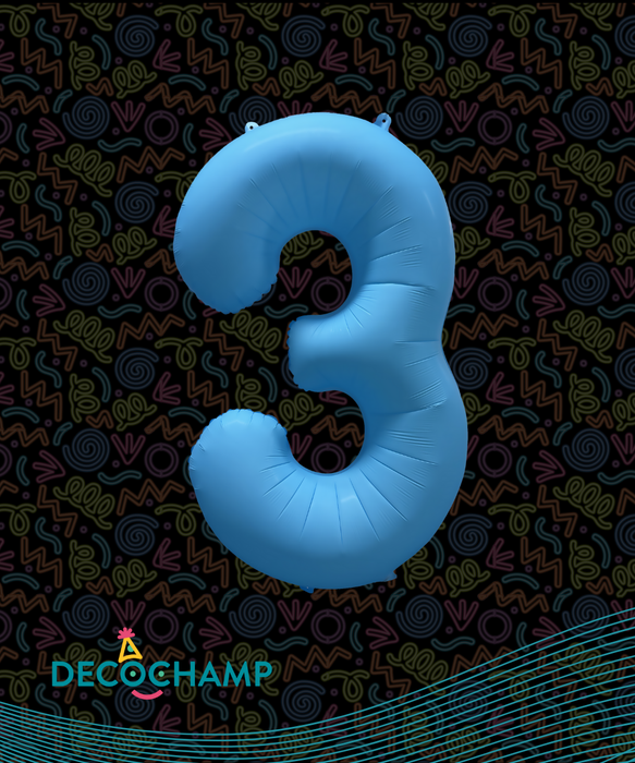 DecoNumber Neon Blue "3" - size 34" (50 Unit Per Case)
